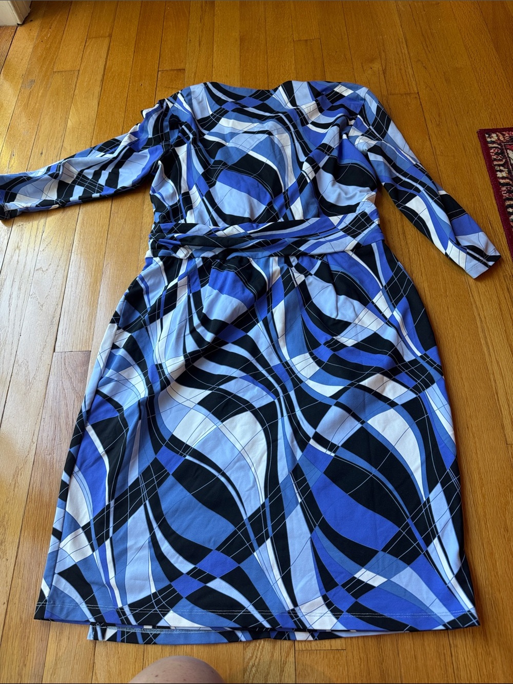 Blue & Black Abstract Wrap Dress - Picture 3 of 3